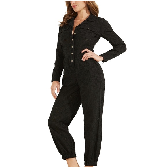 Beautiful and Sexy Black Eyelet jumpsuit from Guess- Brand New - beautiful - Picture 1 of 6